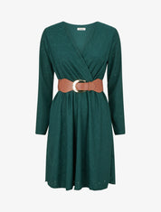 Robe evasée effet fleurs brodées - Vert foncé - 1