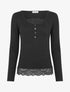 Pull fin à détail dentelle - Noir - 1