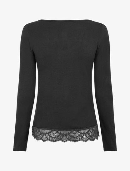 Pull fin à détail dentelle - Noir - 2