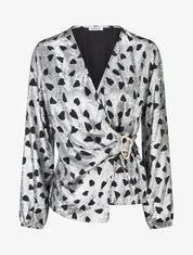 Blouse irisée élastiquée à imprimé coeurs - Argent - 1