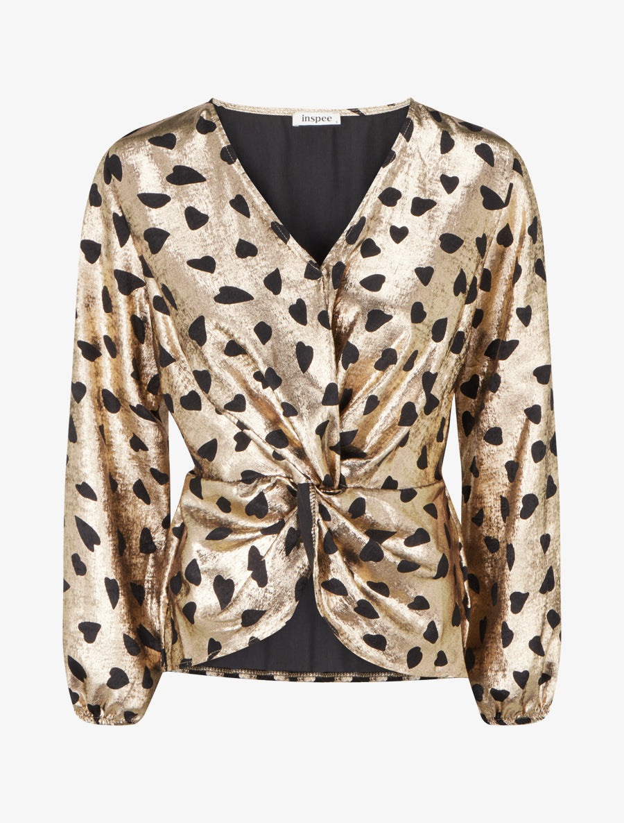 Blouse irisée élastiquée à motifs coeurs - Or - 1