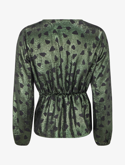 Blouse irisée élastiquée à motifs coeurs - Kaki - 2