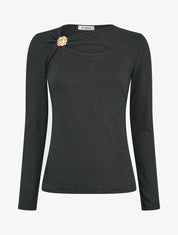 Pull ajouré à empiècement bijou - Noir - 1