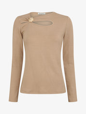 Pull ajouré à empiècement bijou - Taupe - 1