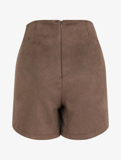 Jupe short zippée en suédine - Marron - 2
