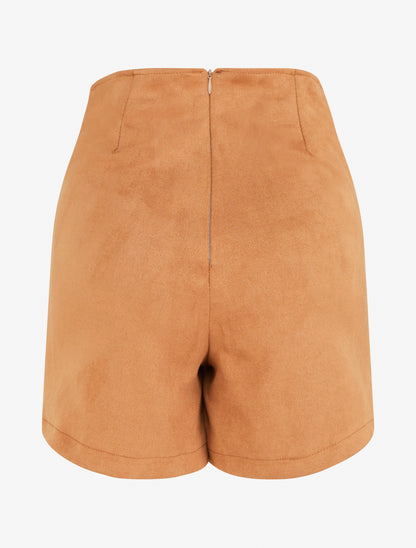 Jupe short zippée en suédine - Camel - 2