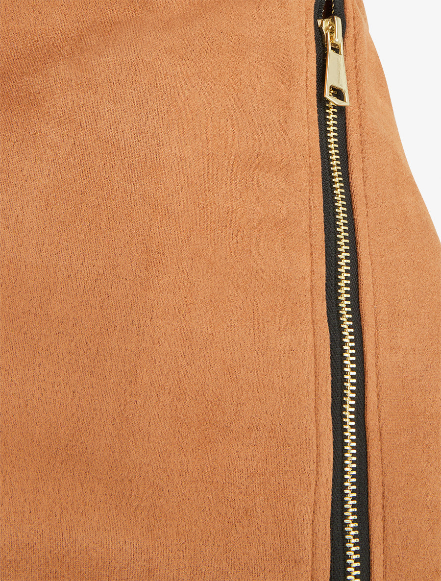 Jupe short zippée en suédine - Camel - 3