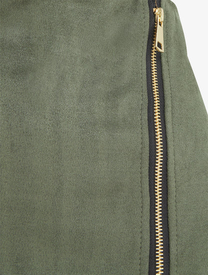 Jupe short zippée en suédine - Kaki - 3