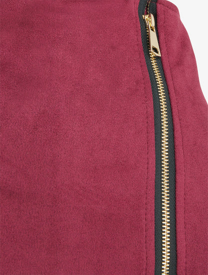 Jupe short zippée en suédine - Lie de vin - 3