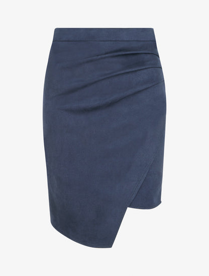 Jupe asymétrique en suédine - Marine - 1