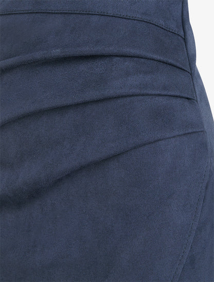 Jupe asymétrique en suédine - Marine - 3
