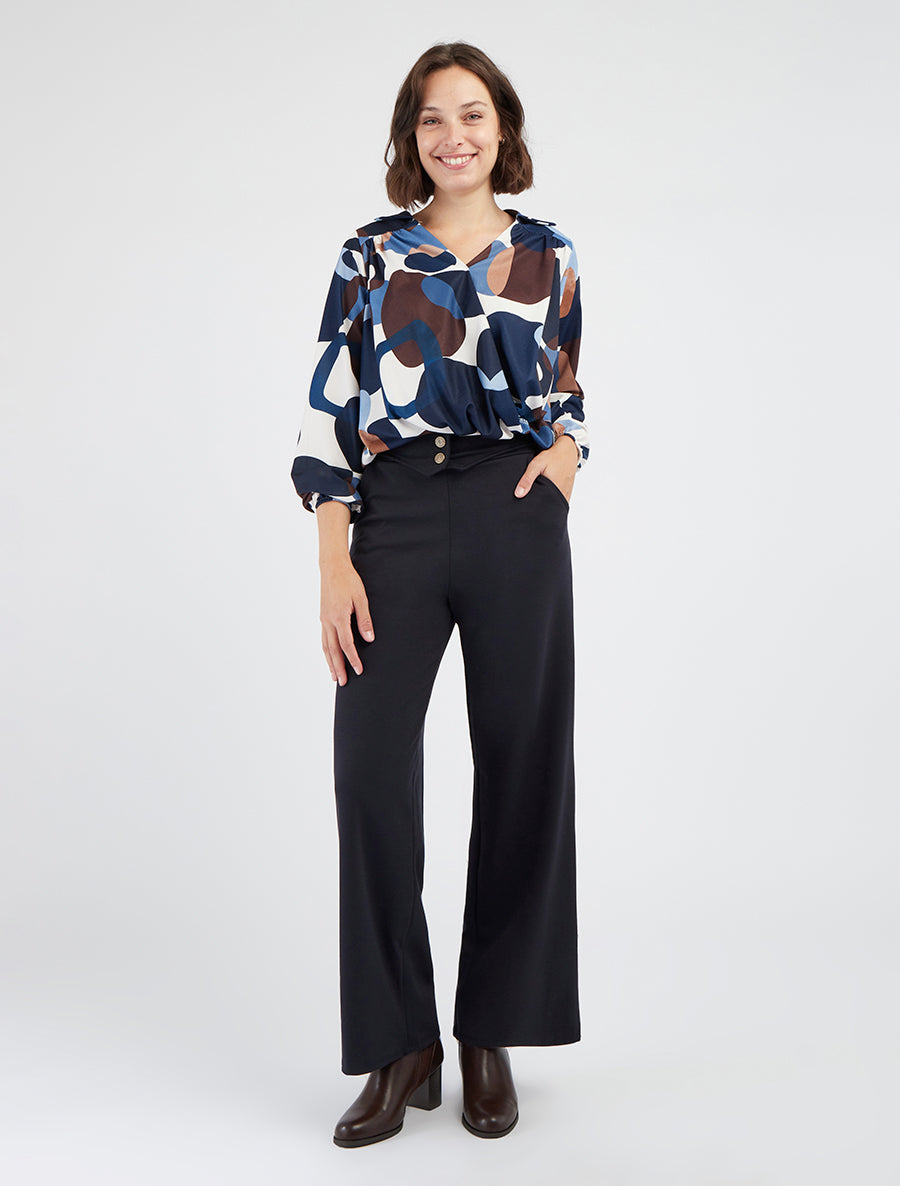 Broek met knoopsluiting aan de zijkant. - Nachtblauw