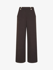 Pantalon fluide taille ornée de boutons - Marron foncé - 1
