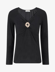 Pull fin uni à empiècement bijou - Noir - 1