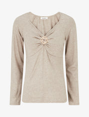 Pull fin uni à empiècement bijou - Taupe - 1
