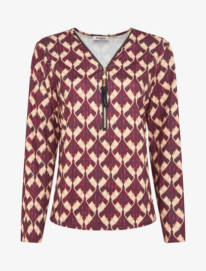 Blouse imprimé fantaisie à col zippée - Prune - 1