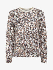 Top imprimé léopard à col rond irisé - Beige - 1