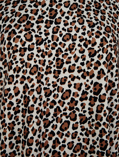 Top imprimé léopard à col rond irisé - Beige - 3