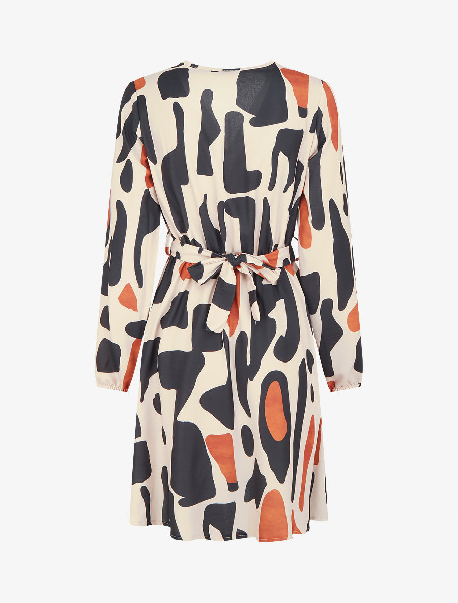 Robe élastiquée à imprimé fantaisie - Noir - 2