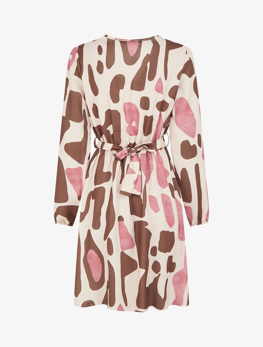 Robe élastiquée à imprimé fantaisie - Marron - 2