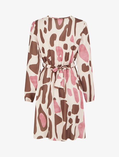 Robe élastiquée à imprimé fantaisie - Marron - 2