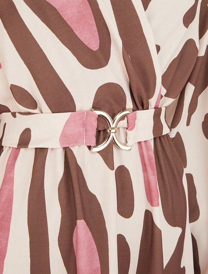 Robe élastiquée à imprimé fantaisie - Marron - 3