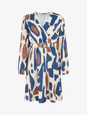 Robe élastiquée à imprimé fantaisie - Marine - 1