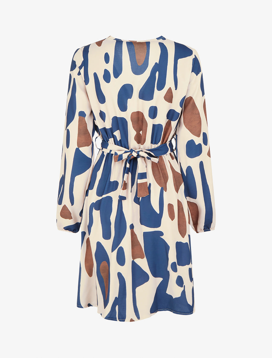 Robe élastiquée à imprimé fantaisie - Marine - 2