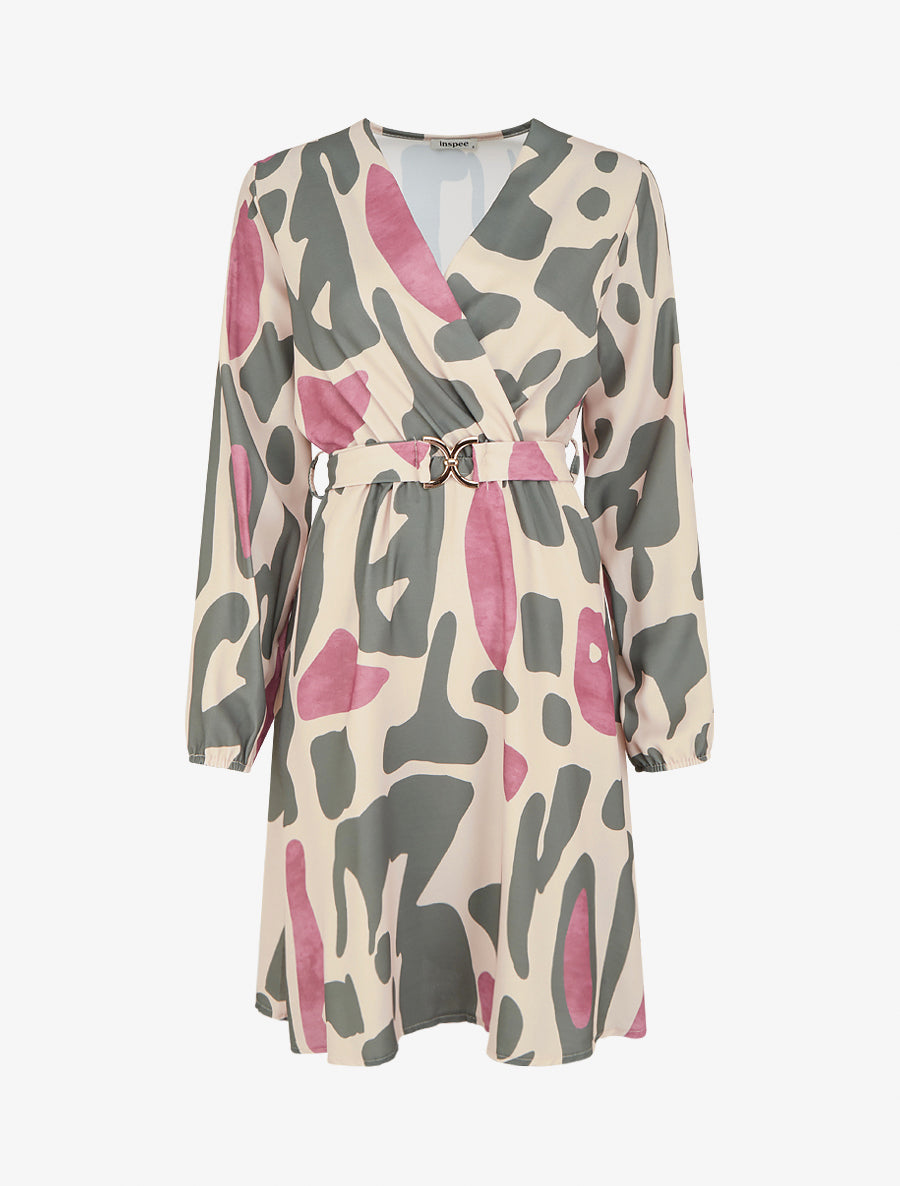 Robe élastiquée à imprimé fantaisie - Kaki - 1