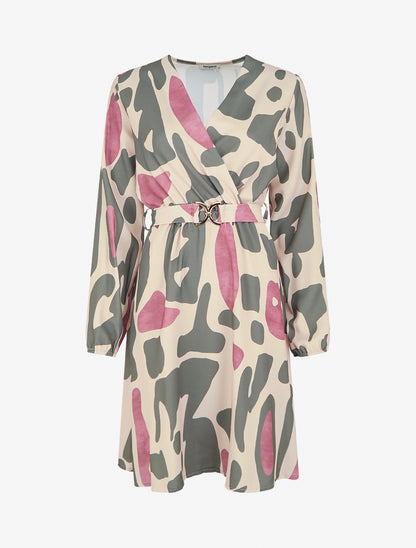 Robe élastiquée à imprimé fantaisie - Kaki - 1