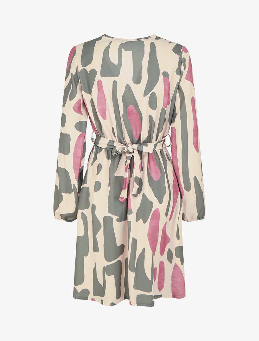 Robe élastiquée à imprimé fantaisie - Kaki - 2
