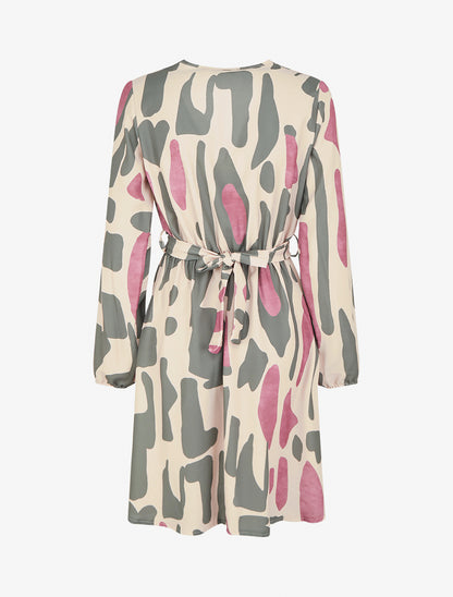 Robe élastiquée à imprimé fantaisie - Kaki - 2