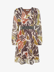 Robe cintrée en voile imprimé abstrait - Marron - 1