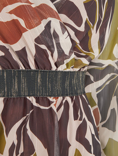 Robe cintrée en voile imprimé abstrait - Marron - 3