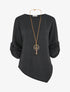 Pull fin asymétrique à manches longues retroussables - Noir - 1