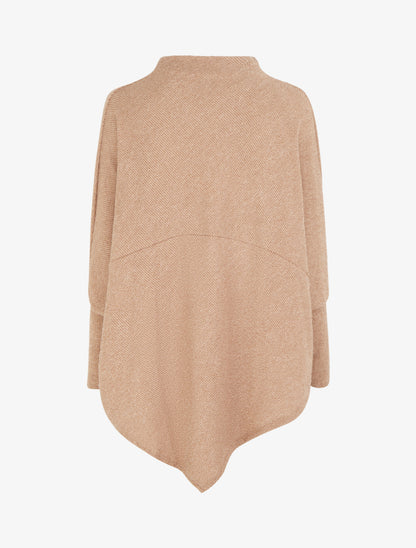 Poncho fin uni à manches longues - Taupe - 2