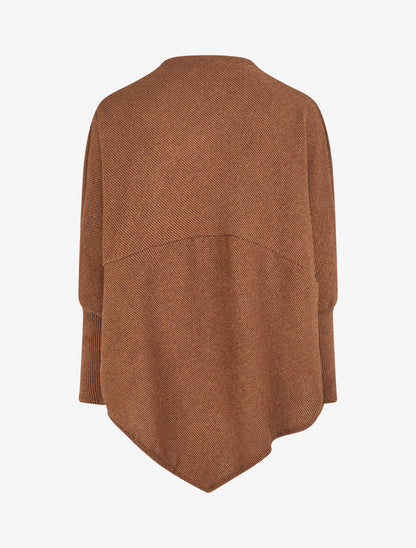 Poncho fin uni à manches longues - Marron - 2