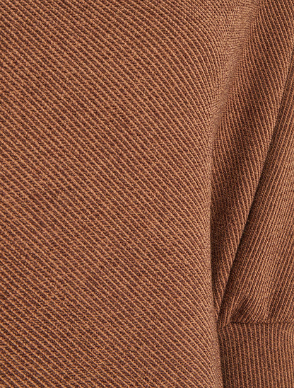 Poncho fin uni à manches longues - Marron - 3