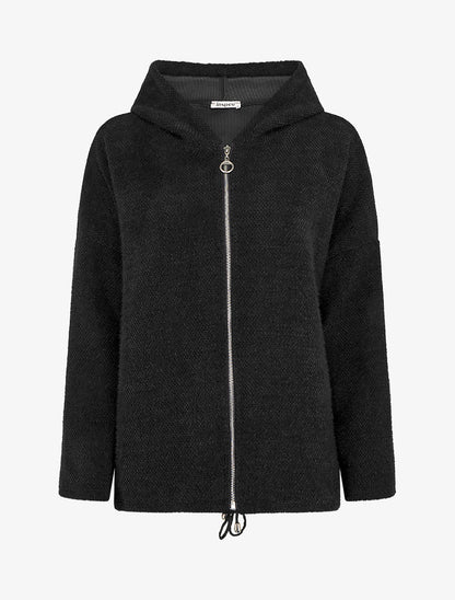 Gilet en maille zippé à capuche - Noir - 1