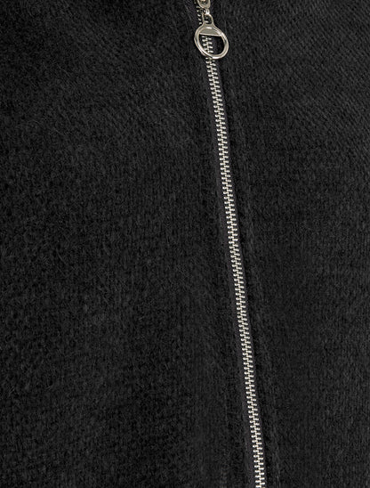 Gilet en maille zippé à capuche - Noir - 3