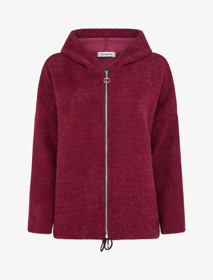 Gilet en maille zippé à capuche - Lie de vin - 1