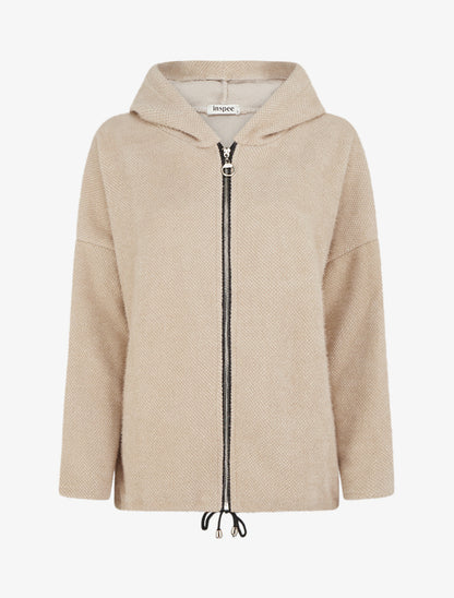 Gilet en maille zippé à capuche - Beige - 1
