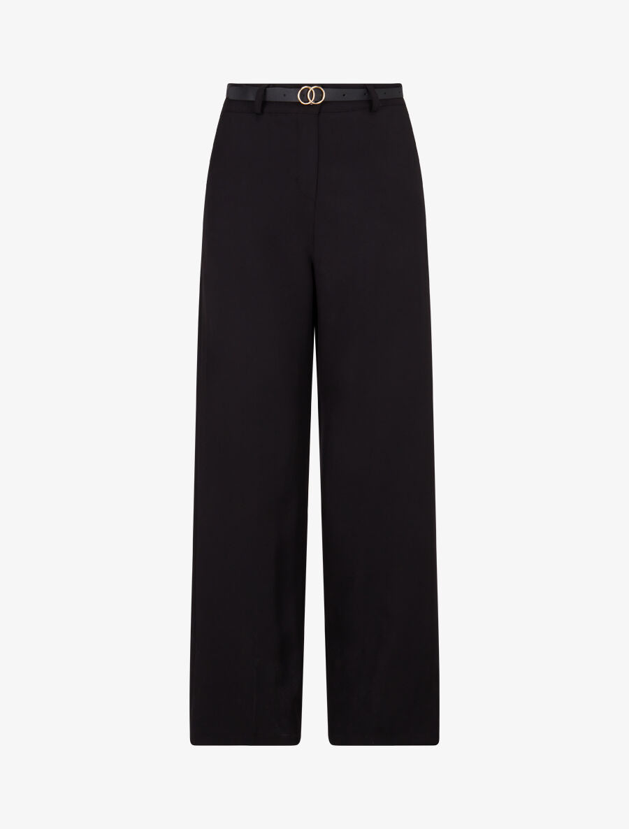 Pantalon de tailleur droit à plis - Noir - 1