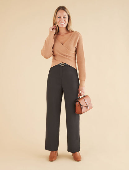 Pantalon de tailleur droit à plis - Noir - 4