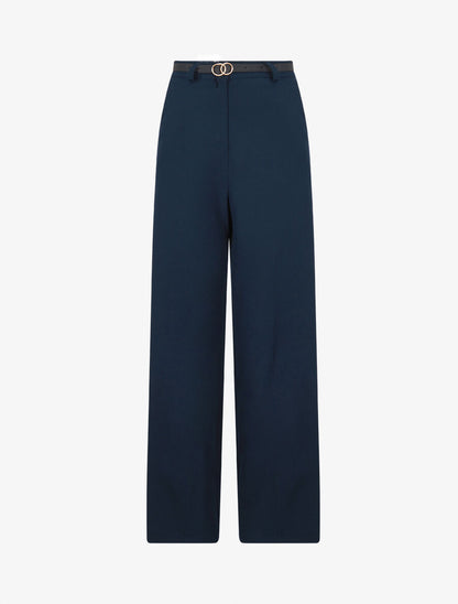 Pantalon de tailleur droit à plis - Marine - 4