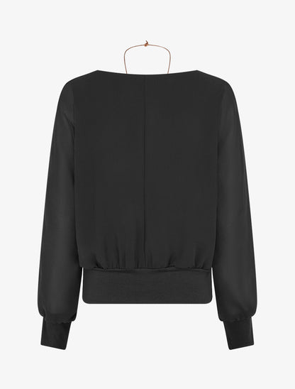 Blouse unie en voile à manches longues - Noir - 2