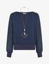 Blouse unie en voile à manches longues - Marine - 1