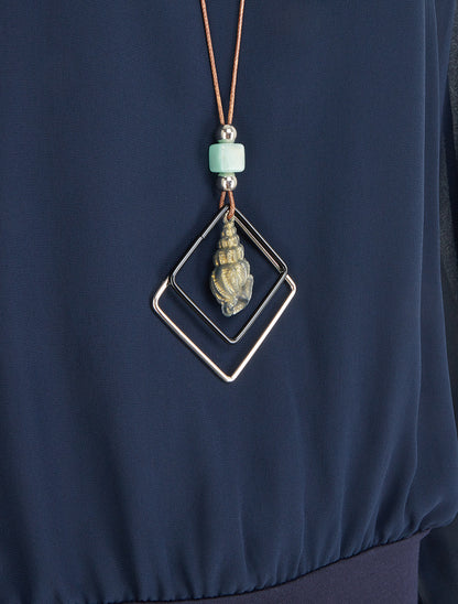 Blouse unie en voile à manches longues - Marine - 3