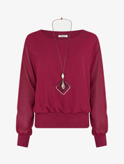 Blouse unie en voile à manches longues - Lie de vin - 1