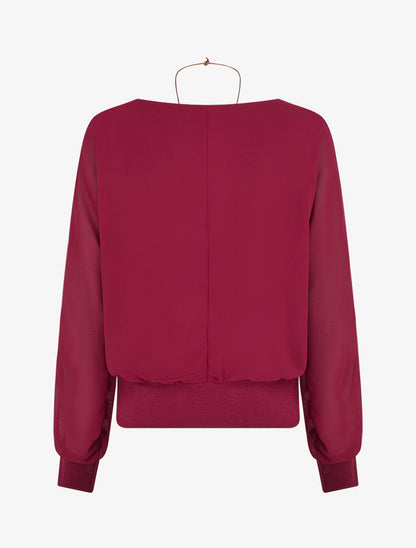 Blouse unie en voile à manches longues - Lie de vin - 2
